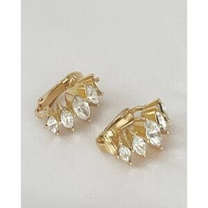 DIOR Gold Tone Earrings Cluster Marquise Cut Crystals Clip On MISSING CRYSTAL